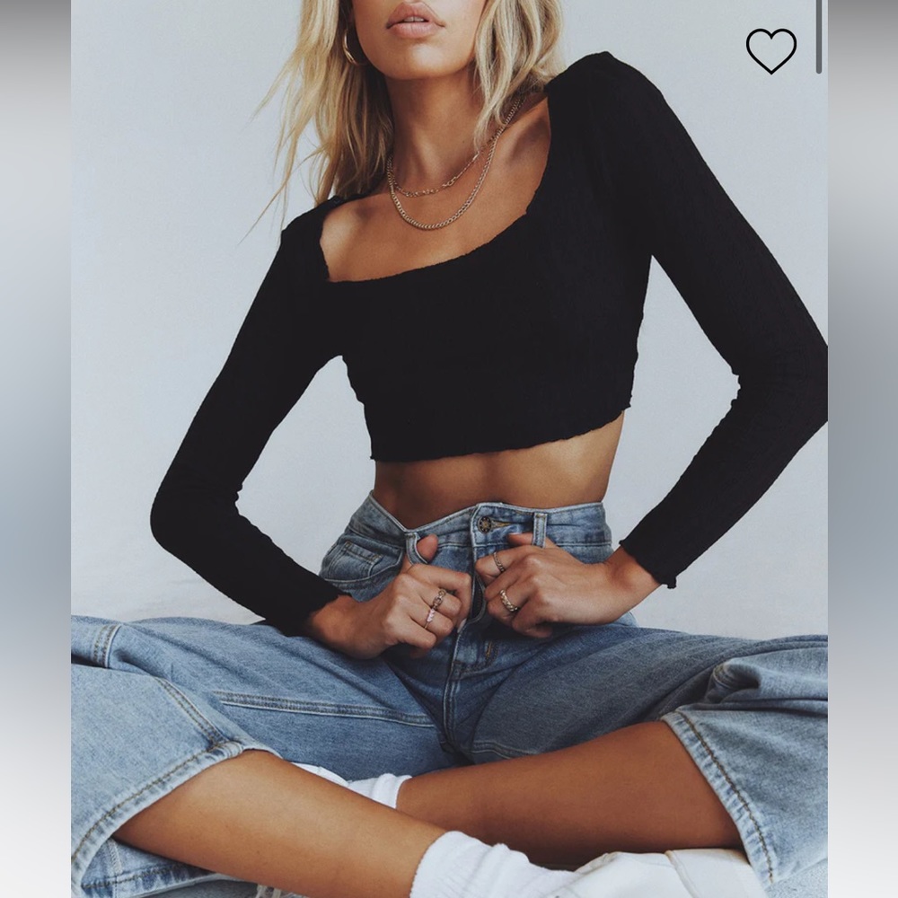 Princess Polly Long sleeve Black Crop Top